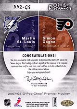 2007-2008 OPC Premier DUOS PP2-GS Martin St. Louis :: Simon Gagne