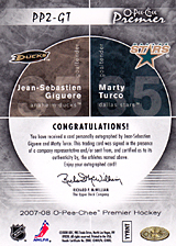 2007-2008 OPC Premier DUOS PP2-GT Jean-Sebastien Giguere :: Marty Turco