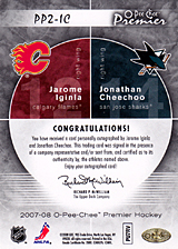 2007-2008 OPC Premier DUOS PP2-IC Jarome Iginla :: Jonathan Cheechoo