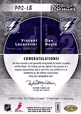 2007-2008 OPC Premier DUOS PP2-LB Dan Boyle :: Vincent Lecavalier