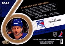 2007-2008 OPC Premier Original 6 Signatures O6-RG Ron Greschner