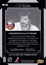 2007-2008 OPC Premier Penmanship PP-CG Clark Gillies