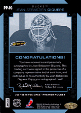 2007-2008 OPC Premier Penmanship PP-JG Jean-Sebastien Giguere