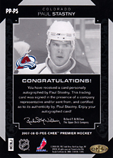 2007-2008 OPC Premier Penmanship PP-PS Paul Stastny