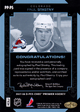 2007-2008 OPC Premier Penmanship PP-PS Paul Stastny