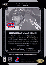 2007-2008 OPC Premier Penmanship PP-SK Saku Koivu
