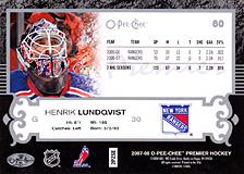 2007-2008 OPC Premier Regular Card 80 Henrik Lundqvist