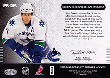 2007-2008 OPC Premier Remnants & Auto PR-BM Brendan Morrison