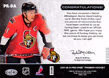2007-2008 OPC Premier Remnants & Auto PR-DA Daniel Alfredsson