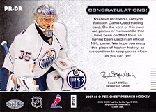 2007-2008 OPC Premier Remnants & Auto PR-DR Dwayne Roloson