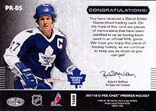 2007-2008 OPC Premier Remnants & Auto PR-DS Darryl Sittler