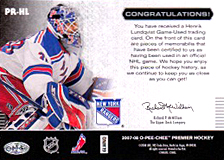 2007-2008 OPC Premier Remnants & Auto PR-HL Henrik Lundqvist