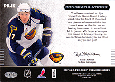2007-2008 OPC Premier Remnants & Auto PR-IK Ilya Kovalchuk