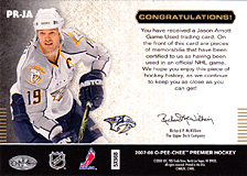 2007-2008 OPC Premier Remnants & Auto PR-JA Jason Arnott