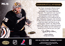 2007-2008 OPC Premier Remnants & Auto PR-JG Jean-Sebastien Giguere