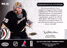 2007-2008 OPC Premier Remnants & Auto PR-JG Jean-Sebastien Giguere