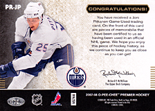 2007-2008 OPC Premier Remnants & Auto PR-JP Joni Pitkanen