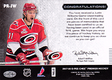 2007-2008 OPC Premier Remnants & Auto PR-JW Justin Williams