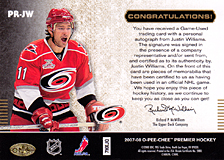 2007-2008 OPC Premier Remnants & Auto PR-JW Justin Williams