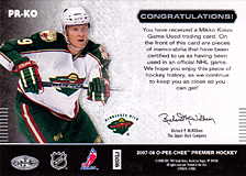 2007-2008 OPC Premier Remnants & Auto PR-KO Mikko Koivu