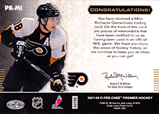 2007-2008 OPC Premier Remnants & Auto PR-MI Mike Richards