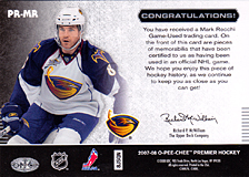 2007-2008 OPC Premier Remnants & Auto PR-MR Mark Recchi