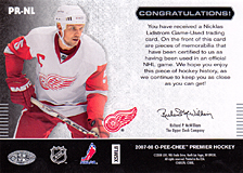 2007-2008 OPC Premier Remnants & Auto PR-NL Nicklas Lidstrom