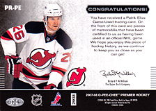 2007-2008 OPC Premier Remnants & Auto PR-PE Patrik Elias