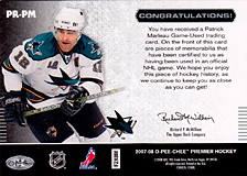 2007-2008 OPC Premier Remnants & Auto PR-PM Patrick Marleau
