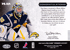 2007-2008 OPC Premier Remnants & Auto PR-RM Ryan Miller