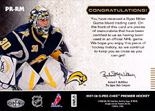 2007-2008 OPC Premier Remnants & Auto PR-RM Ryan Miller