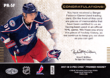 2007-2008 OPC Premier Remnants & Auto PR-SF Sergei Fedorov
