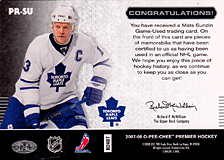 2007-2008 OPC Premier Remnants & Auto PR-SU Mats Sundin