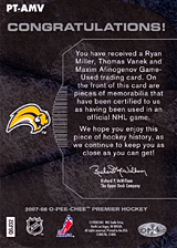2007-2008 OPC Premier Remnants Triples PT-AMV Maxim Afinogenov :: Ryan Miller  :: Thomas Vanek