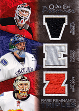 2007-2008 OPC Premier Remnants Triples PT-BLK Martin Brodeur :: Miikka Kiprusoff  :: Roberto Luongo