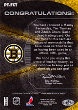 2007-2008 OPC Premier Remnants Triples PT-FCT Manny Fernandez :: Tim Thomas  :: Zdeno Chara