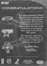 2007-2008 OPC Premier Remnants Triples PT-SLJ Jere Lehtinen :: Olli Jokinen  :: Teemu Selanne