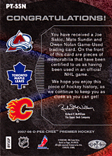 2007-2008 OPC Premier Remnants Triples PT-SSN Joe Sakic :: Mats Sundin  :: Owen Nolan