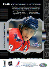 2007-2008 OPC Premier Stitchings PS-AO Alexander Ovechkin