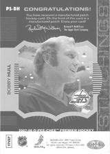 2007-2008 OPC Premier Stitchings PS-BH Bobby Hull