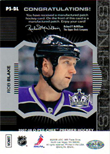 2007-2008 OPC Premier Stitchings PS-BL Rob Blake