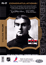 2007-2008 OPC Premier Stitchings PS-CT Cyclone Taylor