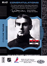 2007-2008 OPC Premier Stitchings PS-CT Cyclone Taylor