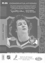 2007-2008 OPC Premier Stitchings PS-DS Darryl Sittler