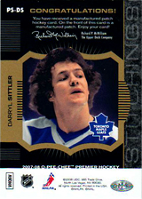 2007-2008 OPC Premier Stitchings PS-DS Darryl Sittler