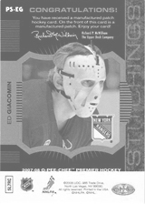 2007-2008 OPC Premier Stitchings PS-EG Ed Giacomin