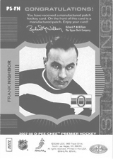 2007-2008 OPC Premier Stitchings PS-FN Frank Nighbor