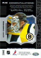 2007-2008 OPC Premier Stitchings PS-GC Gerry Cheevers