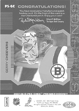2007-2008 OPC Premier Stitchings PS-GC Gerry Cheevers