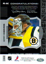 2007-2008 OPC Premier Stitchings PS-GC Gerry Cheevers